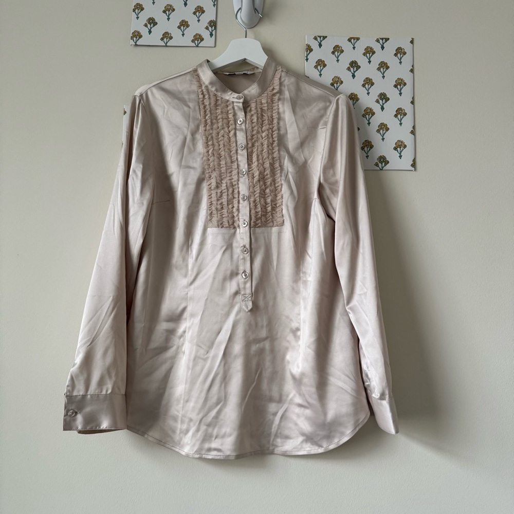 Cream Shirt with Pleated Front
